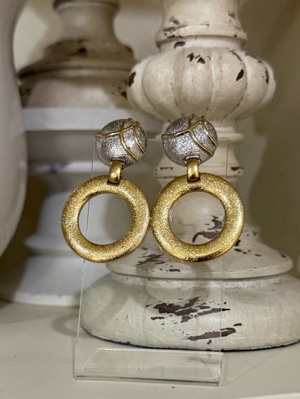Vintage 70s-80s Trifari Two-Tone Dangle Earrings